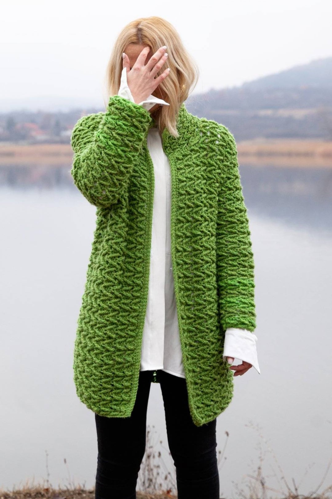 Cardigan Maglione Donna Verde Smeraldo Cardigan Verde Lavorato A