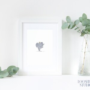Hand drawn baby elephant watercolor art print, elephant nursery art, baby animal nursery art