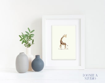 Whimsical jungle giraffe art print, giraffe nursery art, gender neutral wall art, 8 x 10 inches, nursery art prints