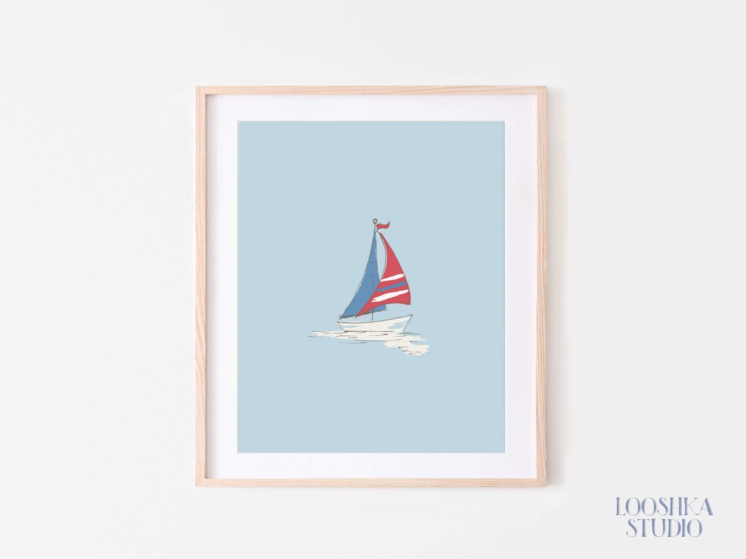 Sailboat Nursery Print, Nautical Nursery, Boys Room Decor, Boat Print, Sailing Nursery Art
