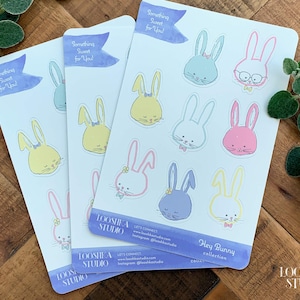 Cute Bunny Faces Sticker Sheet, Pastel Bunny Rabbit Stickers, Journal and Planner Stickers, Cute Matte Vinyl Stickers, Easter Stickers