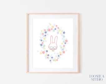 Arredamento della scuola materna del coniglietto, arte della parete del coniglietto, stampa d'arte del coniglietto, animali d'arte della scuola materna, regalo per la doccia per bambini, ragazza dell'arredamento della scuola materna, stampa della scuola materna del coniglietto