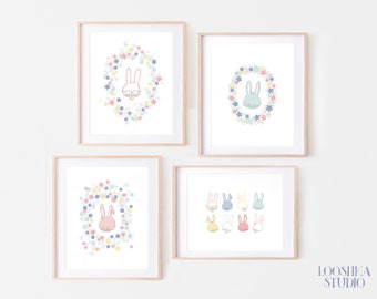 Bunny art print set, animal nursery decor and wall art, baby shower gift