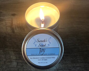 Joy Candle-Scented Candle-Healing Candle-White candle with Blue Heart-Bergamot and Sandalwood-Spa Blend Candle-Sarah's Soul-Love and Light