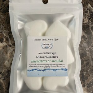 Shower Steamers eucalyptus,peppermint,lavender,grapefruit,sweet orange,lemon, all made with menthol crystals. 6 steamers per bag. image 3