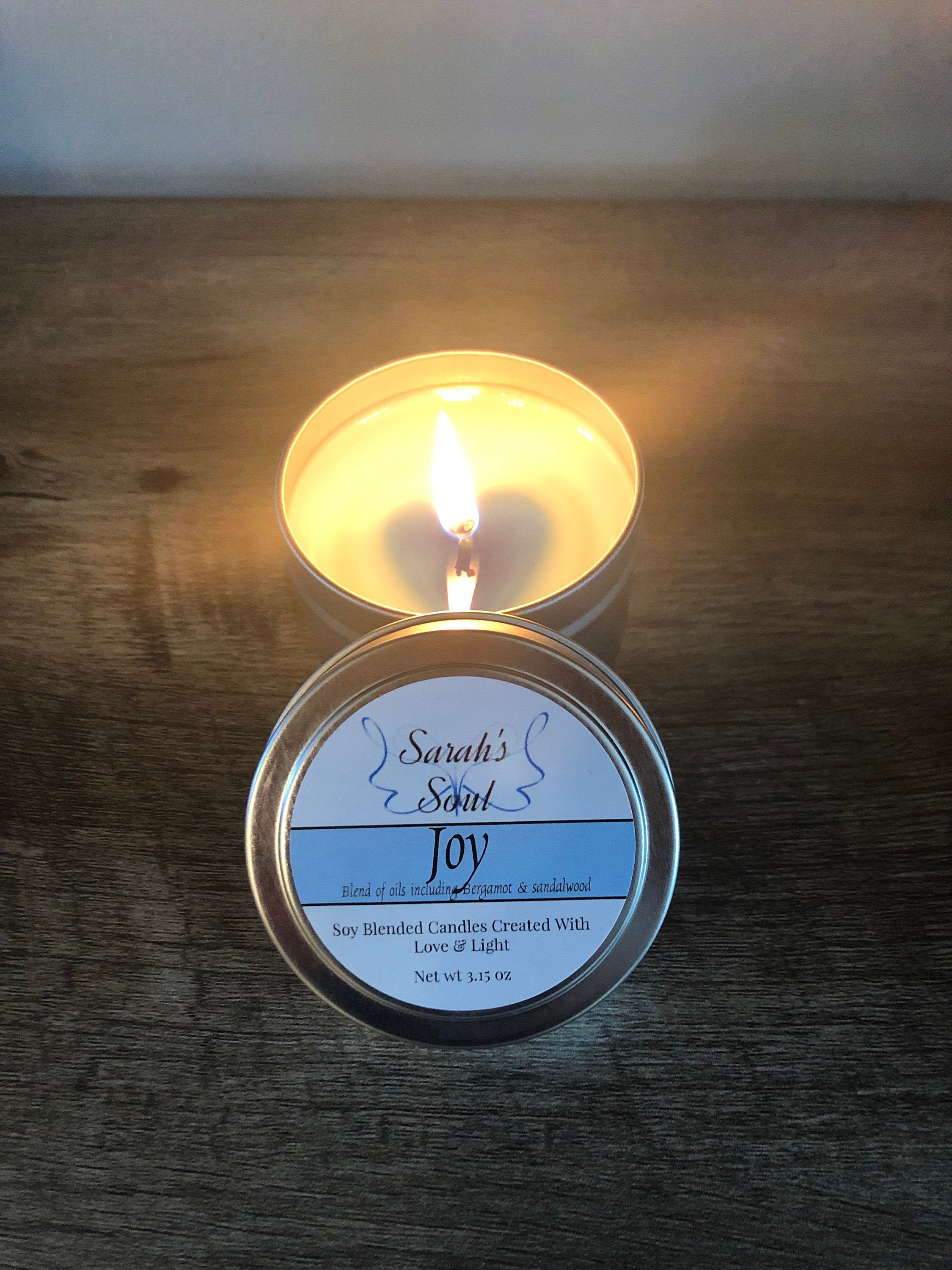 Joy Candlescented Candlehealing Candlewhite Candle With Blue Heart