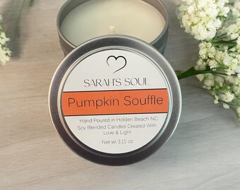 Pumpkin Souffle Candle-Fall Candle-Seasonal Candle-October Candle-Orange Heart Embedded-Candle in Tin