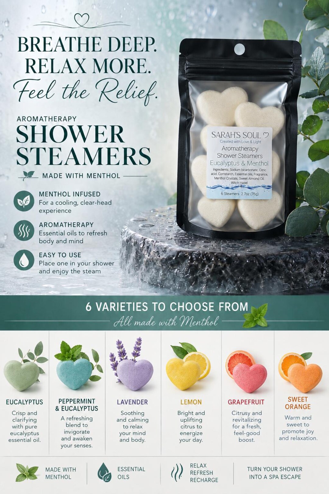 Menthol Shower Steamers: Aromatherapy Relaxation - 6 Pack - Etsy