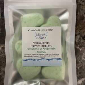 Shower Steamers eucalyptus,peppermint,lavender,grapefruit,sweet orange,lemon, all made with menthol crystals. 6 steamers per bag. image 4