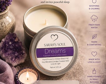 Dreams Candle-Egyptian Amber-Amber Candle-Small Candle-Candle in Tin-Heart Candle-Color Change-Soy Blended Candles-Love and Light-Soul