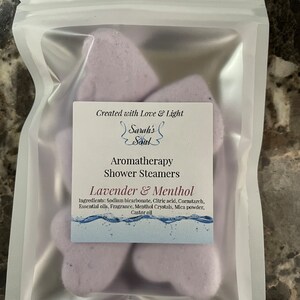 Shower Steamers eucalyptus,peppermint,lavender,grapefruit,sweet orange,lemon, all made with menthol crystals. 6 steamers per bag. image 2