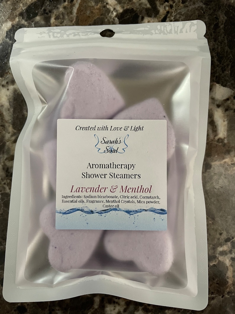 Shower Steamers eucalyptus,peppermint,lavender,grapefruit,sweet orange,lemon, all made with menthol crystals. 6 steamers per bag. image 2