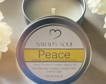 Vela de la Paz - Vela perfumada - Aceite de incienso - Aceite de pachulí - Velas del alma - Vela pequeña en lata - Amor y luz - Velas de corazón - Regalos de velas