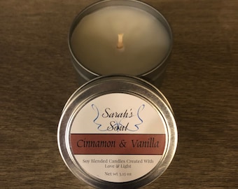 Cinnamon and Vanilla Candle-Heart embedded candle-small candle in tin-Brown heart candle-Reiki Energy candles-love and light-soul candles