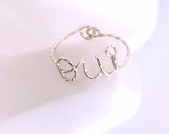 Twisted wire bangle ring - personalized name word - yes ring ring - initial - sparkle filled and silver - love message - wedding ring