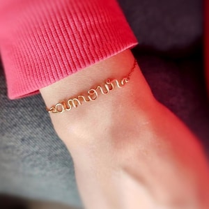 Bracelet personnalisé femme, gold filled 14k et argent 925, taille ajustable, cadeau de naissance et fête de Noël