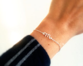 Initial letter bracelet, monogram, customizable, bridesmaid bracelet, gift for her, lowercase letter, unique, alphabet