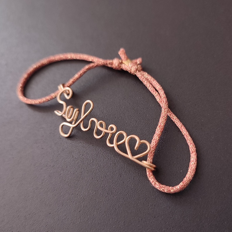 Bracelet message ou prénom personnalisé avec cordon brillant, choix de coloris, rose, doré, noir , taille ajustable, cadeau saint valentin Rose Doré