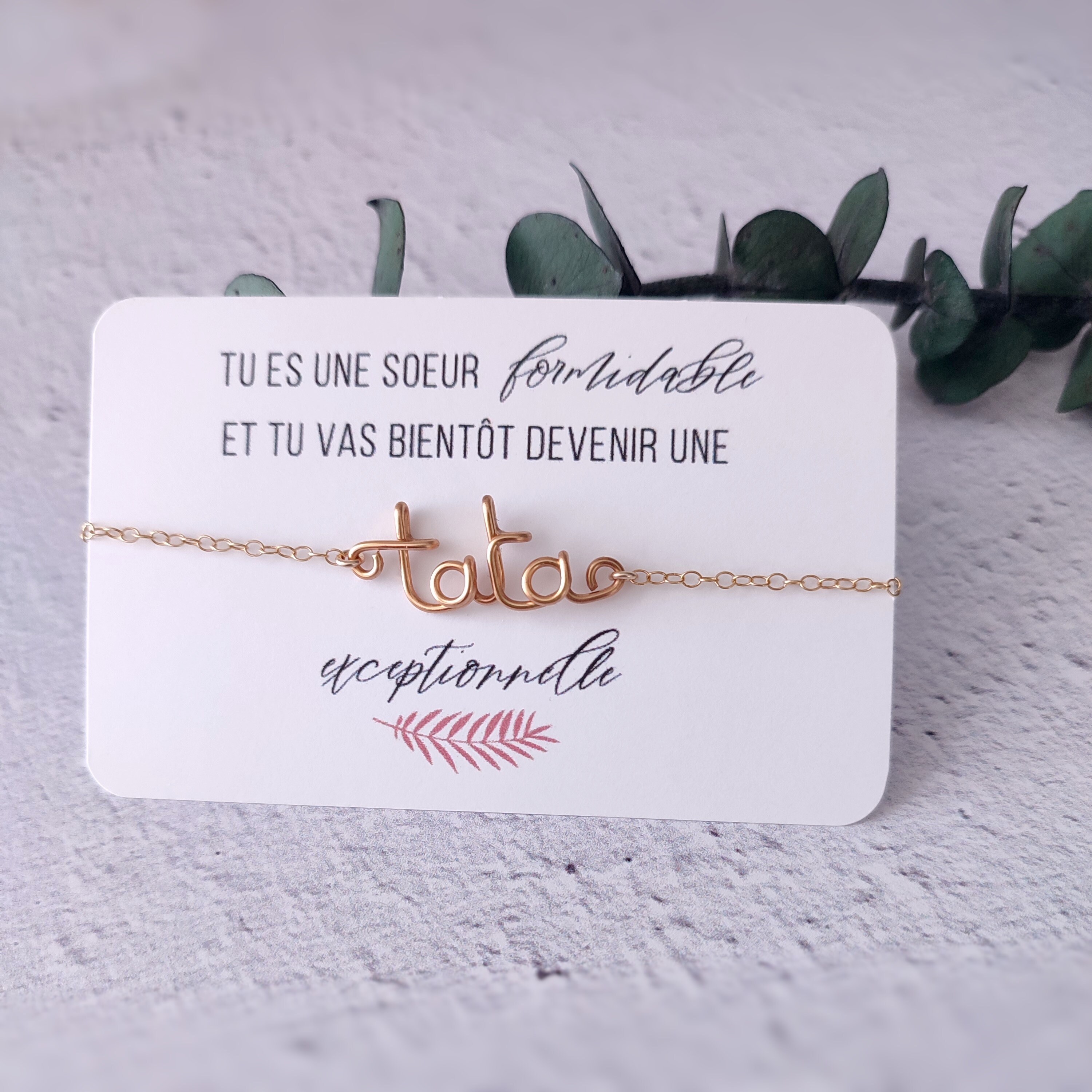 Future Tata, annonce tata, cadeau original, annonce grossesse,bracelet  ajustable perles noire, bracelet tata, coeur couleur
