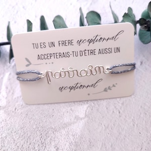 Bracelet Demande Parrain Ajustable sur cordon ou chaîne avec Message Symbolique, Bijou Personnalisé avec Carte, Fait Main en France