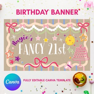 Fancy Nancy Birthday Banner | Coquette Party Decor (Canva Template 3x5 ft)