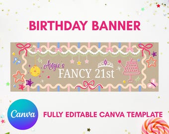 Guirnalda de cumpleaños de Fancy Nancy / Decoración para fiesta temática de Coquette (Plantilla de lienzo de 2 x 6 pies)