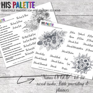 His Palette - &quot;Names Of GOD&quot; printable for mixed-media, Bible journaling and planners