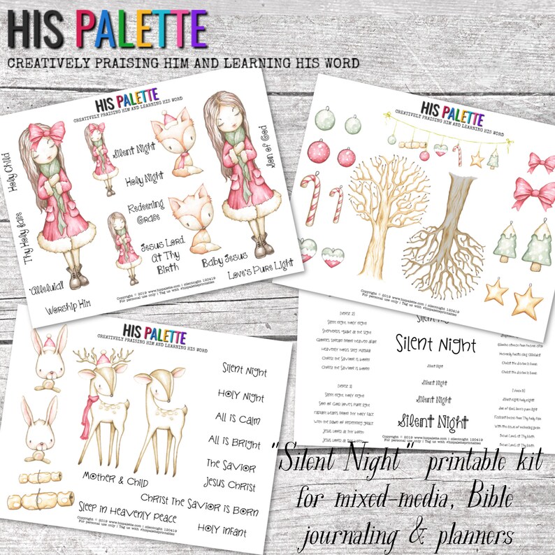 His Palette Silent Night Printable Kit for Mixed-Media, Bible Journaling and Planners image 1