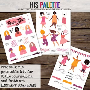 Sa palette - Kit imprimable "Praise Girls" pour la journalisation biblique et l'art de la foi