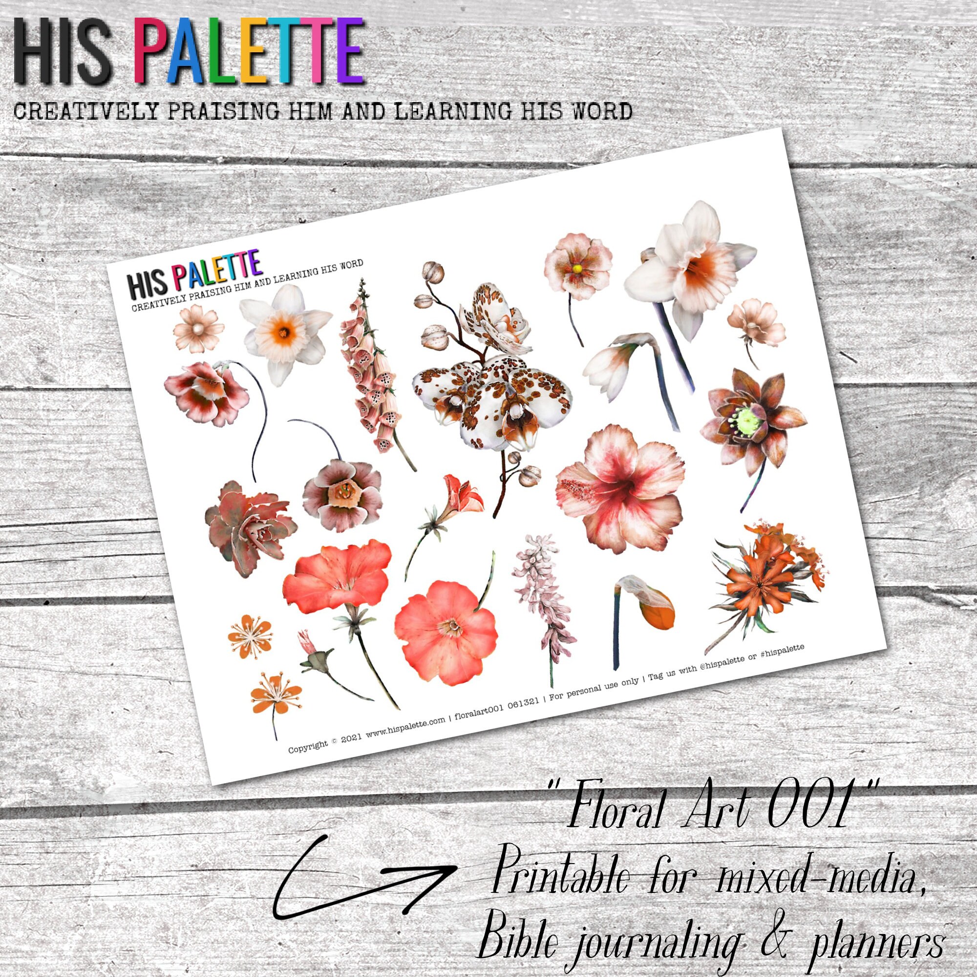 His Palette - "Floral Art 001" printable for mixed-media, B…