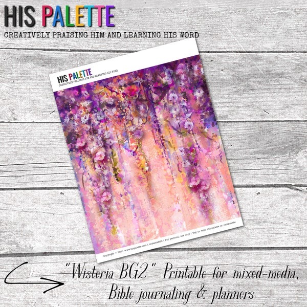 His Palette - "Wisteria BG2" printable background for mixed-media, Bible journaling and planners