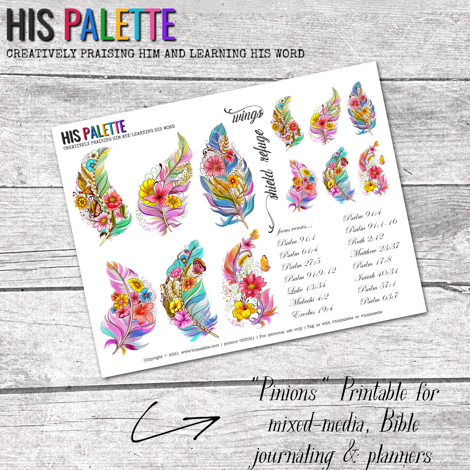 His Palette - "Pinions" printable for mixed-media, Bible jo…