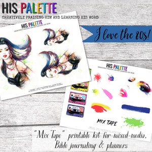 His Palette - "Mix Tape" imprimível para mídia mista, diário bíblico e planejador