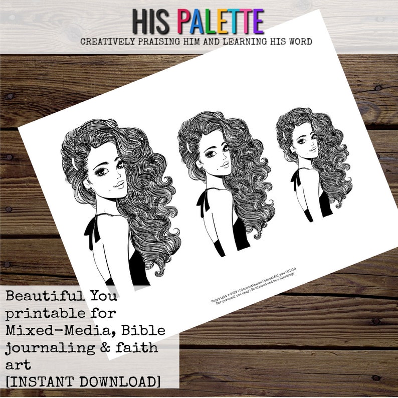 Beautiful You Printable for Mixed-Media Bible Journaling and Faith Art His Palette