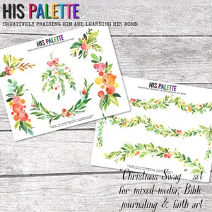 His Palette - &quot;Christmas Swag&quot; Printable Set for Mixed-Media, Bible Journaling and Faith Art