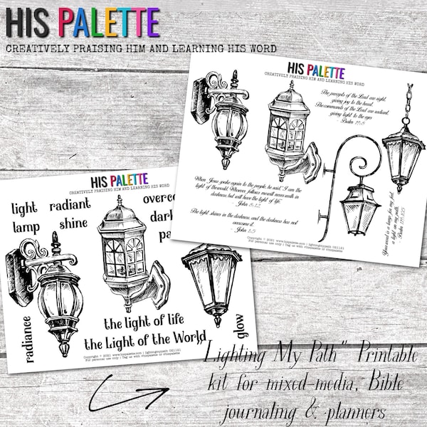 His Palette - "Lighting My Path" printable kit for mixed-media, Bible journaling and planner