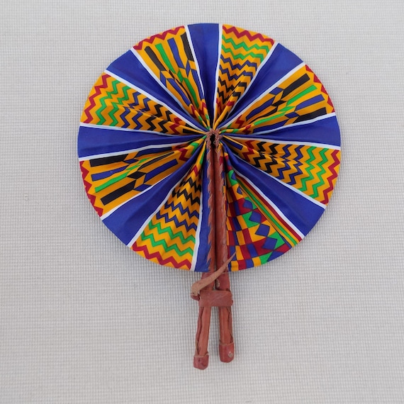 African Print Fabric Fan: Handmade Folding Fan With Leather  display picture 2