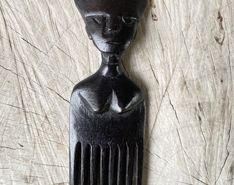 Handcarved Ebony Afro Pick: African Wooden Comb