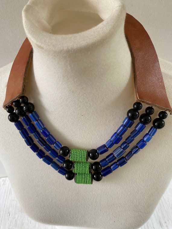 Vintage Beads and Leather Choker/ Decorative Neck… - image 4