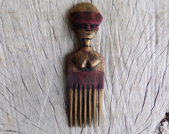 Handcarved Ebony Afro Pick: African Wooden Comb