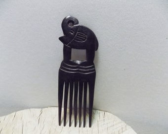 Handcarved Ebony Afro Pick: Wooden Elephant Comb