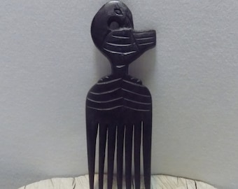 Handcarved Ebony SANKOFA Afro Pick: African Wooden Comb
