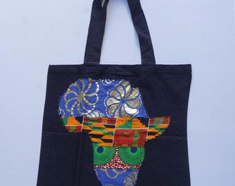 African Print Tote Bag: Kente Stripe Cotton Shopper
