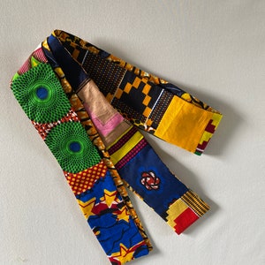 African Print Patchwork Sash: Extra Long Ankara Wax Cotton Belt
