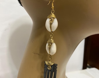 African Drop Earrings: Bone, Brass & Horn - Afrocentric Jewelry