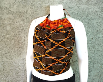 African Print Halter Top: Handmade Wax Fabric Crop Top
