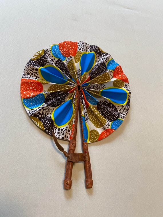 African Print Fabric Fan: Handmade Folding Fan With Leather 