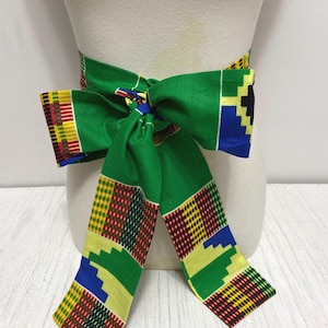 African Print Cotton Sash Belt: Kente Wax Fabric