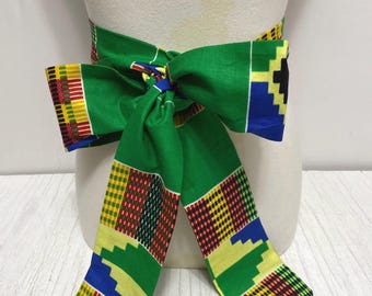 African Print Cotton Sash Belt: Kente Wax Fabric