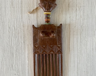 Vintage Beaded Akuaba Doll Comb: African Wall Art Decor